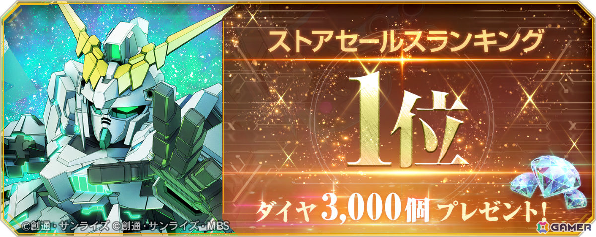 「SDガンダム ジージェネエターナル」ストアセールスランキング1位を記念してダイヤ3,000個が配布！の画像