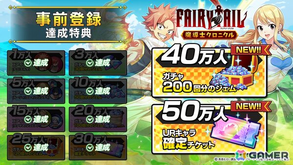 「FAIRY TAIL 魔導士クロニクル」の事前登録者数が30万人を突破！40/50万人達成時の報酬が公開の画像2