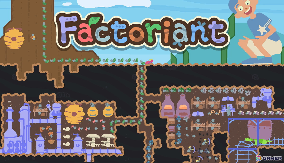 女王アリが挑む近代的な工場建設ゲーム「Factoriant」がSteamで2026年に配信!少年や野生動物に立ち向かいながら巨大な地下工場を目指そうの画像