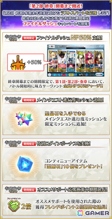 「FGO」第2部 終章間近！ファイナルダッシュキャンペーンが開催！近藤勇、土方歳三、ら英霊星行の北海道・東北ブロック全14種も登場の画像1
