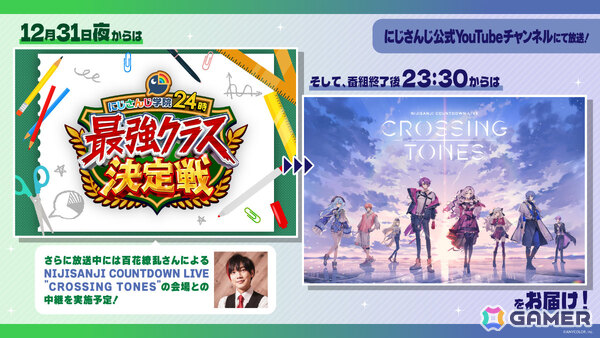 にじさんじの年末特番「にじさんじ学院24時 最強クラス決定戦」と年越しARライブ「NIJISANJI COUNTDOWN LIVE ”CROSSING TONES”」が12月31日に配信！の画像1