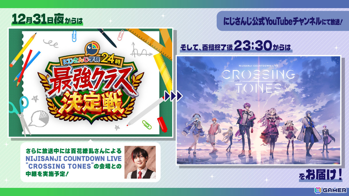 にじさんじの年末特番「にじさんじ学院24時 最強クラス決定戦」と年越しARライブ「NIJISANJI COUNTDOWN LIVE ”CROSSING TONES”」が12月31日に配信！の画像