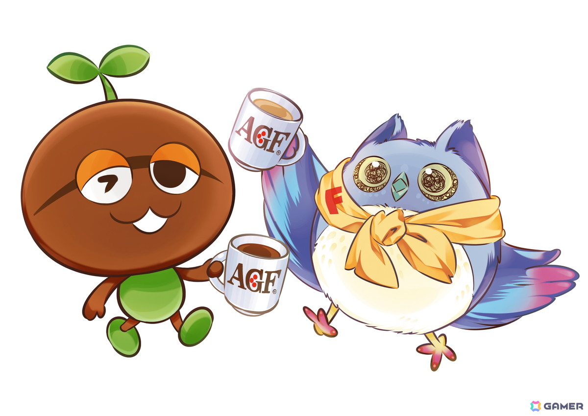 左：ビーン太くん（AGFの公式キャラクター）右：FUKU（アニメイトガールズフェスティバル公式マスコットキャラクター）