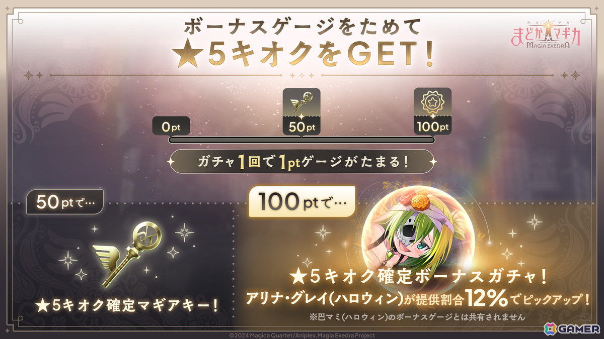 「魔法少女まどか☆マギカ Magia Exedra」にアリナ・グレイ（ハロウィン）が登場！scene0完結までのカウントダウンでマギカストーン最大3,000個もらえるの画像