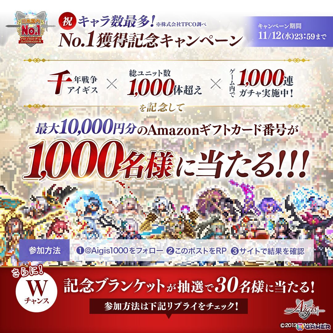 千年戦争アイギス」がドットイラストキャラクター数で国内No.1に！最大