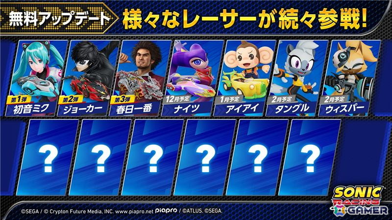 「ソニックレーシング クロスワールド」無料アップデートで「ナイツ」や「アイアイ」たちが新コラボレーサーとして参戦決定！の画像