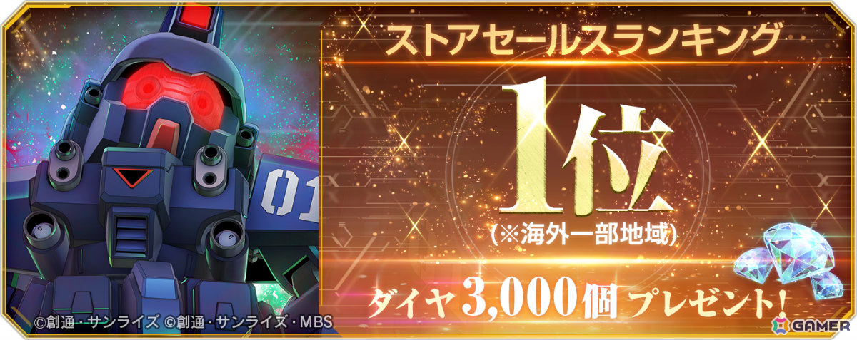 「SDガンダム ジージェネエターナル」海外一部地域でのストアセールスランキング1位達成を記念してダイヤ3,000個が配布！の画像