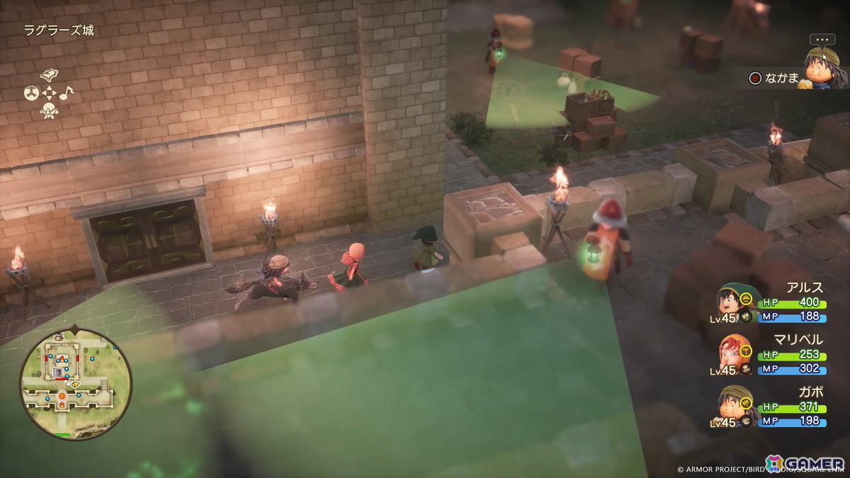 彼の抱えた問題を解決するため、夜のラグラーズ城へ潜入。兵士に見つからないよう身を潜めながら行動しよう。