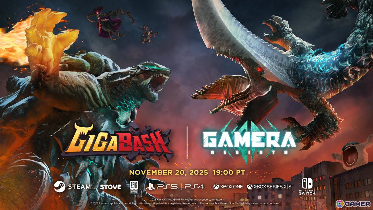 「GIGABASH」アニメ「GAMERA -Rebirth-」とのコラボDLCが11月21日に配信!ガメラとギロンが参戦の画像