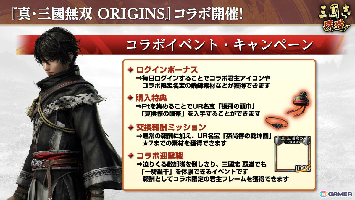 「三國志 覇道」×「真・三國無双 ORIGINS」のコラボが開催!張飛、孫尚香、夏侯惇がLR武将として参戦の画像