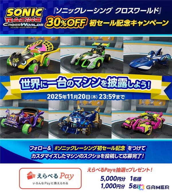 「ソニックレーシング クロスワールド」オリジナルサウンドトラックトレーラーが公開！30％OFFになるブラックフライデーセールも実施中の画像2