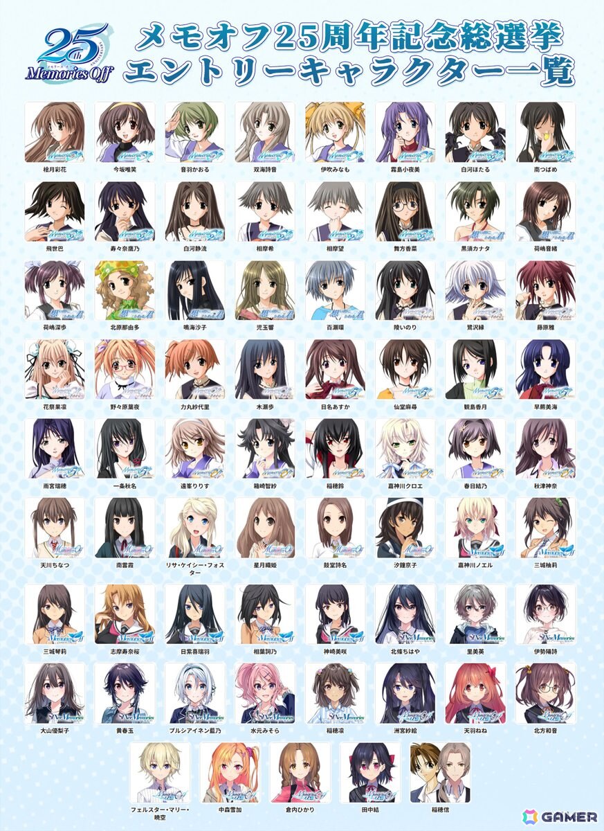 恋愛ADV「メモリーズオフ」最新作を含むシリーズ総勢69名参加の総選挙企画「メモオフ25周年記念総選挙」の投票受付が開始！の画像