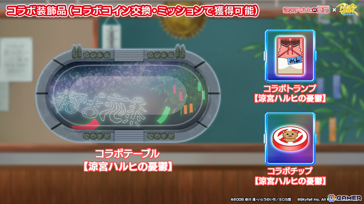 「ポーカーチェイス」でTVアニメ「涼宮ハルヒの憂鬱」との初コラボが11月26日より開催！ハルヒ、キョン、長門、みくる、古泉、鶴屋さんがプレイアブル参戦の画像