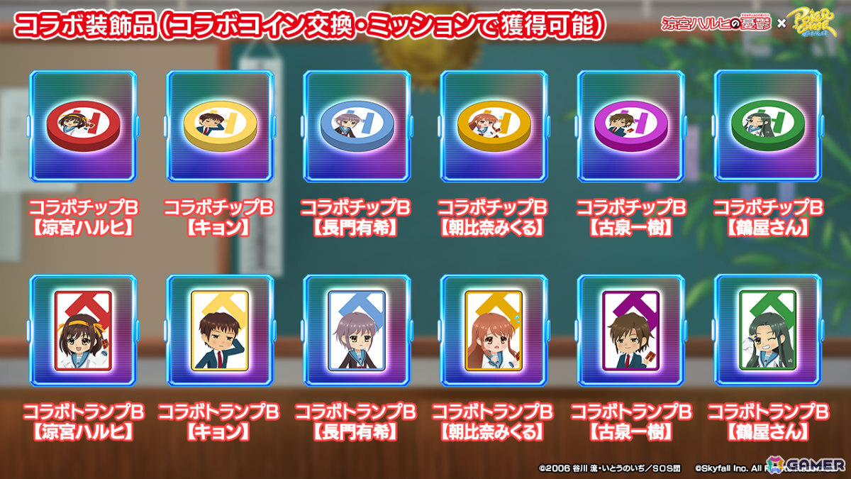 「ポーカーチェイス」でTVアニメ「涼宮ハルヒの憂鬱」との初コラボが11月26日より開催！ハルヒ、キョン、長門、みくる、古泉、鶴屋さんがプレイアブル参戦の画像