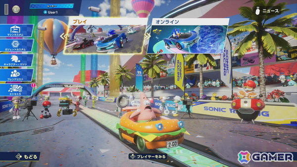 「ソニックレーシング クロスワールド」有償DLC第2弾で登場するスポンジ・ボブとパトリックを先行プレイ！新コース・ビキニタウンには今までにはない要素もの画像2