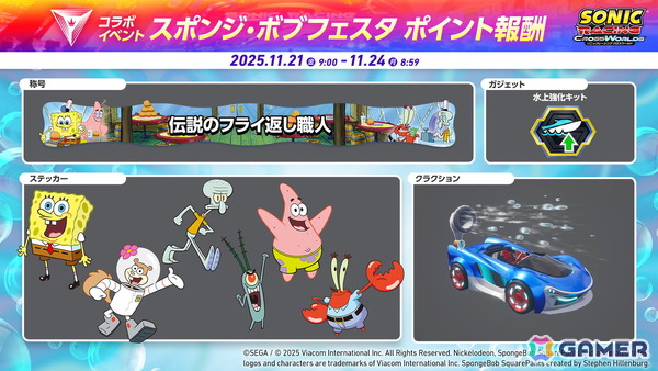 「ソニックレーシング クロスワールド」有償DLC第2弾で登場するスポンジ・ボブとパトリックを先行プレイ！新コース・ビキニタウンには今までにはない要素もの画像32