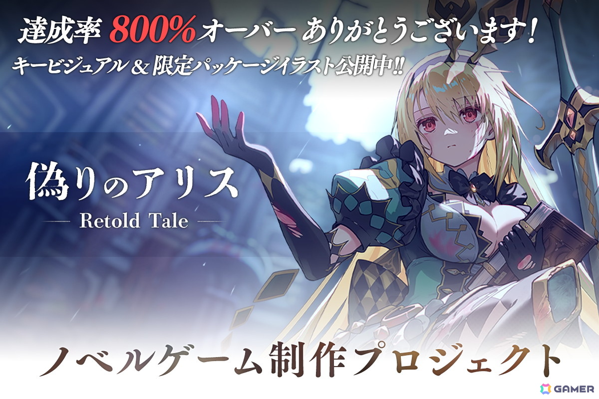「偽りのアリス -Retold Tale-」のクラファンが残り1週間で800％を突破！新たに超特大タペストリーコースと企業向けレポートコースが追加の画像