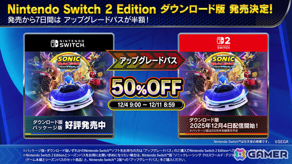 「ソニックレーシング クロスワールド Nintendo Switch 2 Edition」DL版が配信！Crazy Raccoonや戌神ころねさん、れじぇくんとのコラボコンテンツも登場の画像2