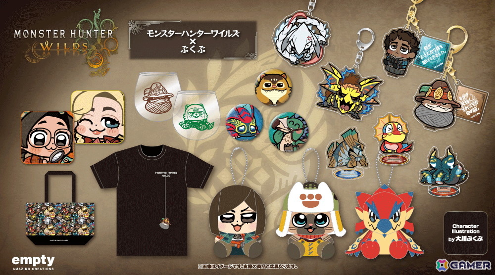 「モンスターハンターワイルズ」大川ぶくぶ氏の描きおこしイラストを使用したグッズが登場！ホープ装備の主人公やエグド装備のオトモアイルーたちのぬいぐるみもの画像