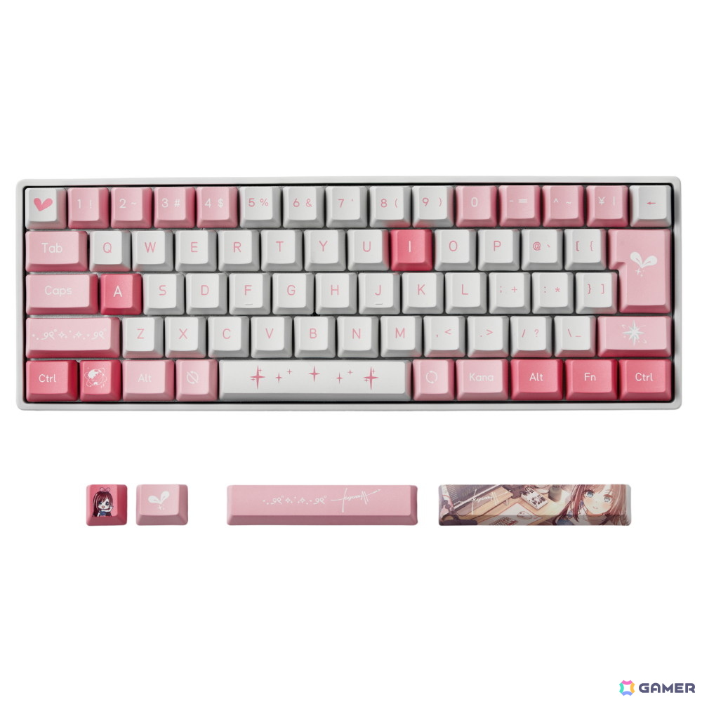 KizunaAIさんの世界観を表現した初のコラボゲーミングキーボードが予約受付開始！アイコンやモチーフを随所に配置し、“ピンク×ホワイト”を基調とした爽やかな配色にの画像
