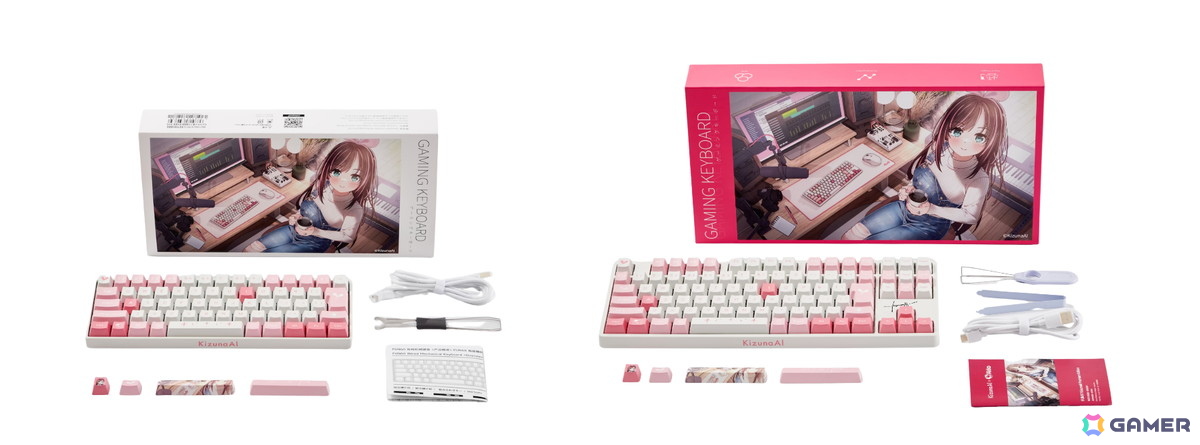 KizunaAIさんの世界観を表現した初のコラボゲーミングキーボードが予約受付開始！アイコンやモチーフを随所に配置し、“ピンク×ホワイト”を基調とした爽やかな配色にの画像
