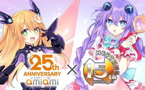 「あみあみ25周年×ネプテューヌ15周年」コラボグッズの通販が開始！お互いの衣装を着たあみこ＆パープルハートがつなこさん描き下ろしイラストで登場