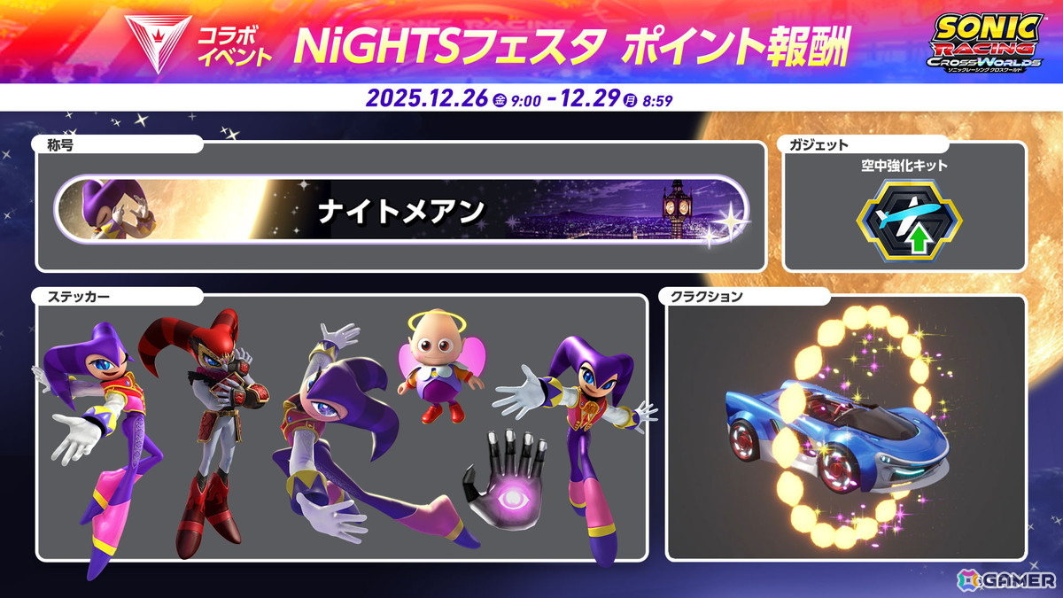 「ソニックレーシング クロスワールド」に「ナイツ」が参戦する無料アップデートが実施！コラボイベント「NiGHTSフェスタ」も12月26日より開催の画像12