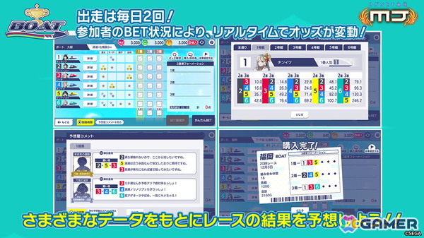 「セガNET麻雀 MJ」カジノモードの新ゲーム「ボート」がリリース！ランダムに選ばれた6体のキャラがボートに乗ってレース場を一周するレースゲームの画像2