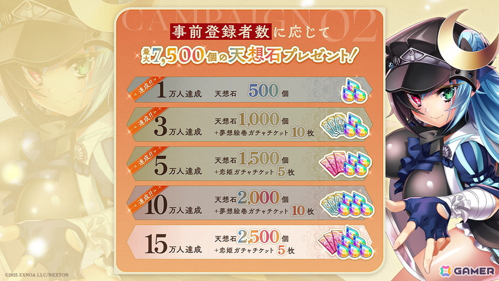「恋姫†大戦」の事前登録者数が10万人を突破!天想石5,000個、夢想絵巻ガチャチケット20枚、恋姫ガチャチケット5枚の配布が決定の画像