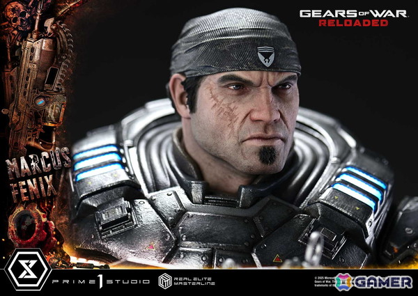 「Gears of War: Reloaded」よりマーカス・フェニックスの1/3スケールスタチューが登場！愛銃を構える片膝立ちに加えて、屈強な身体をより大きく見せる立ちポーズもの画像4