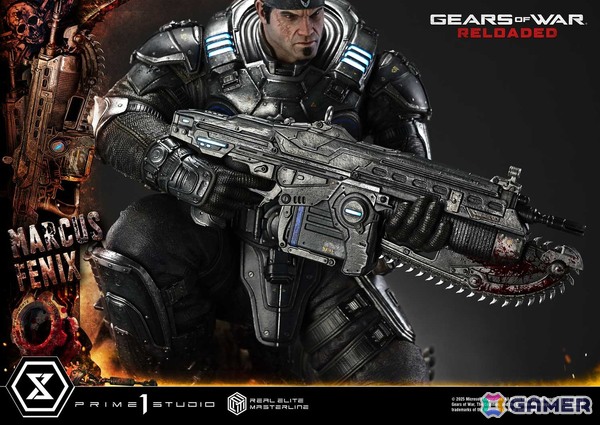 「Gears of War: Reloaded」よりマーカス・フェニックスの1/3スケールスタチューが登場！愛銃を構える片膝立ちに加えて、屈強な身体をより大きく見せる立ちポーズもの画像5