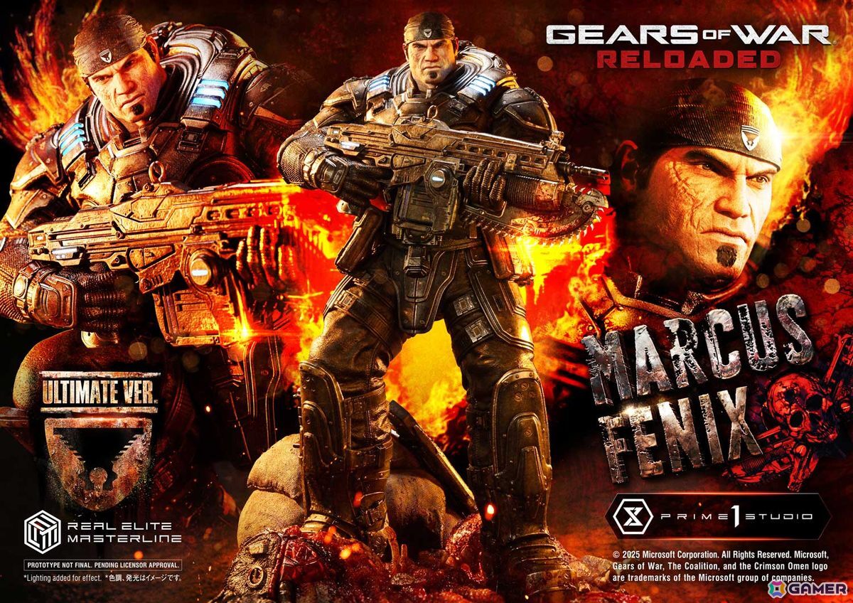 「Gears of War: Reloaded」よりマーカス・フェニックスの1/3スケールスタチューが登場！愛銃を構える片膝立ちに加えて、屈強な身体をより大きく見せる立ちポーズもの画像