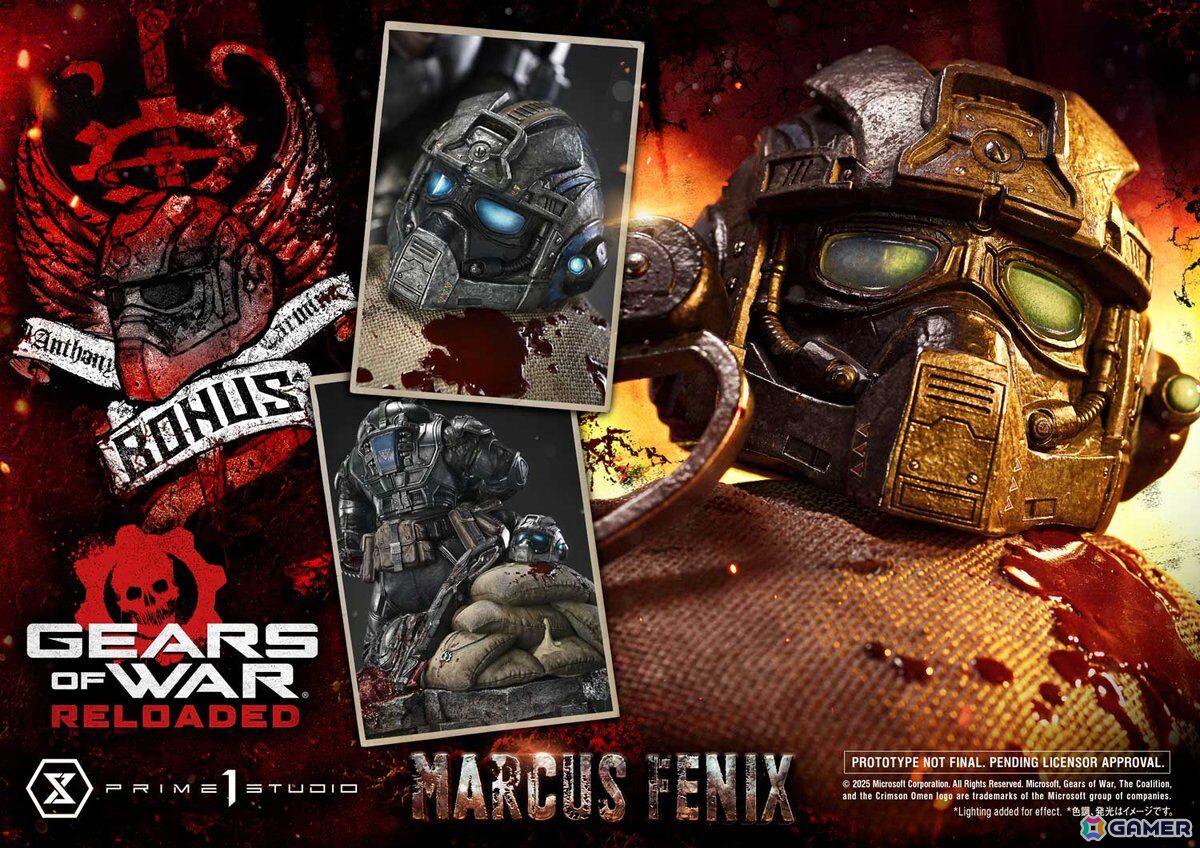 「Gears of War: Reloaded」よりマーカス・フェニックスの1/3スケールスタチューが登場！愛銃を構える片膝立ちに加えて、屈強な身体をより大きく見せる立ちポーズもの画像