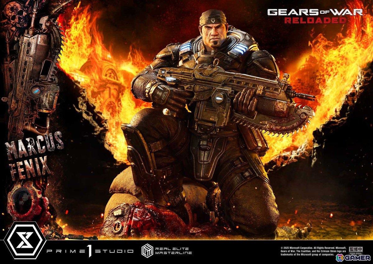 「Gears of War: Reloaded」よりマーカス・フェニックスの1/3スケールスタチューが登場！愛銃を構える片膝立ちに加えて、屈強な身体をより大きく見せる立ちポーズもの画像