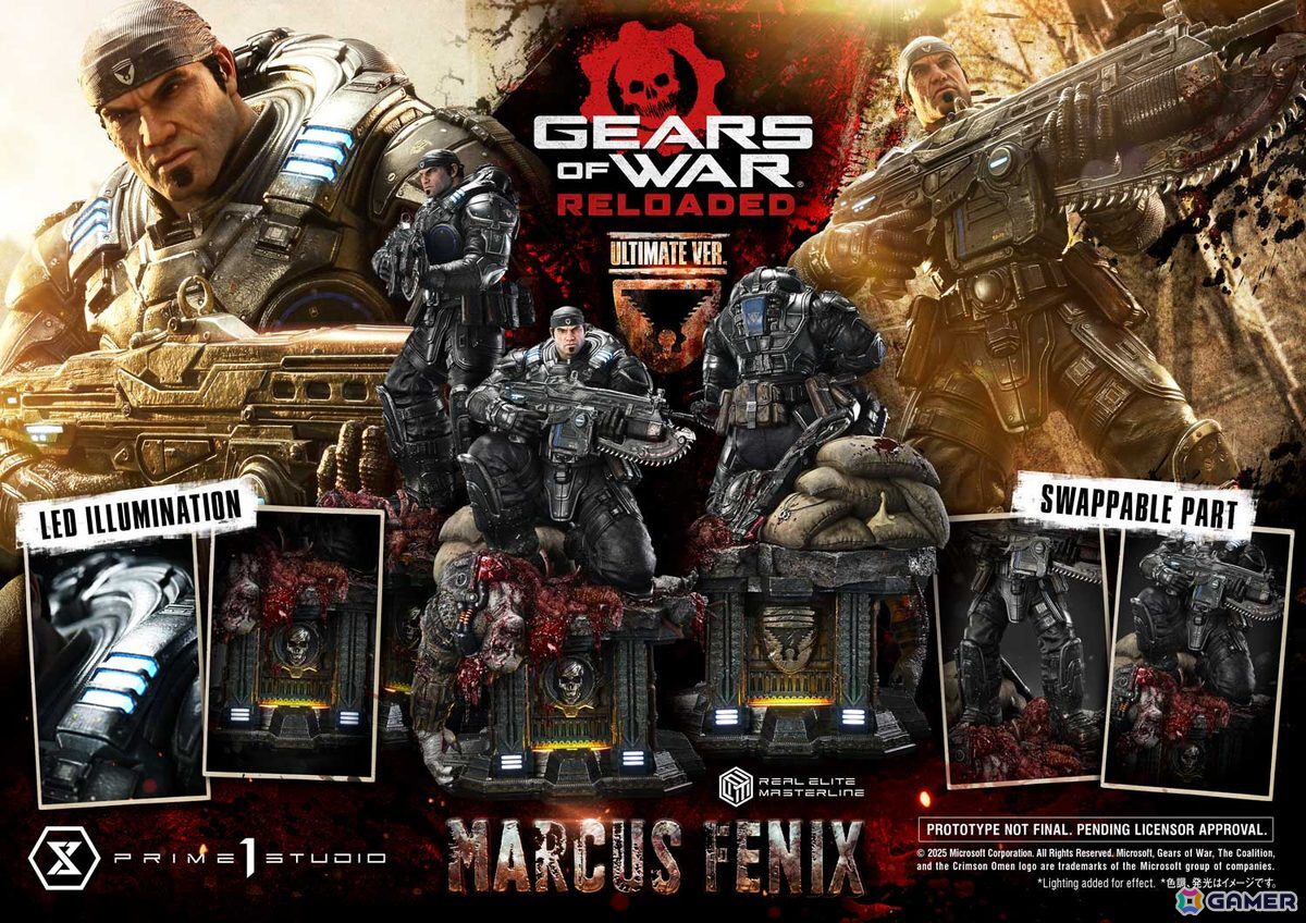 「Gears of War: Reloaded」よりマーカス・フェニックスの1/3スケールスタチューが登場！愛銃を構える片膝立ちに加えて、屈強な身体をより大きく見せる立ちポーズもの画像