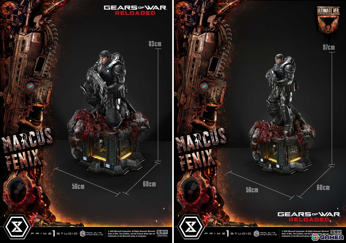 「Gears of War: Reloaded」よりマーカス・フェニックスの1/3スケールスタチューが登場！愛銃を構える片膝立ちに加えて、屈強な身体をより大きく見せる立ちポーズもの画像
