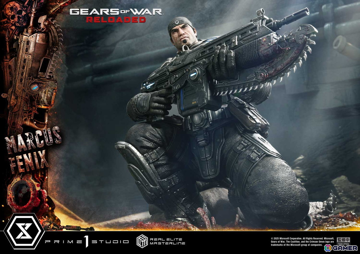 「Gears of War: Reloaded」よりマーカス・フェニックスの1/3スケールスタチューが登場！愛銃を構える片膝立ちに加えて、屈強な身体をより大きく見せる立ちポーズもの画像