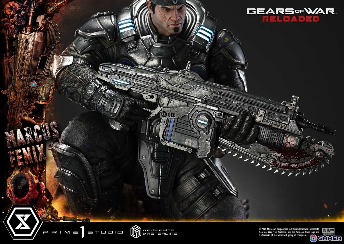 「Gears of War: Reloaded」よりマーカス・フェニックスの1/3スケールスタチューが登場！愛銃を構える片膝立ちに加えて、屈強な身体をより大きく見せる立ちポーズもの画像