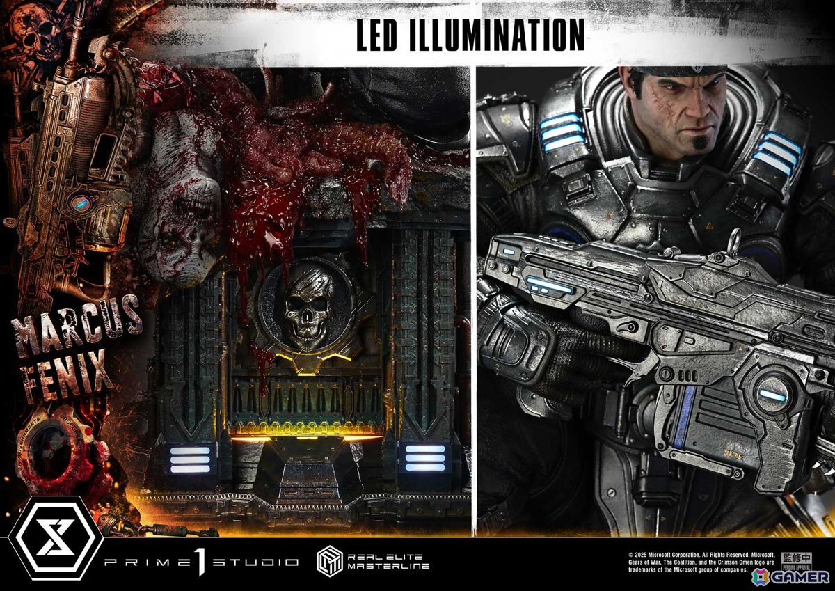 「Gears of War: Reloaded」よりマーカス・フェニックスの1/3スケールスタチューが登場！愛銃を構える片膝立ちに加えて、屈強な身体をより大きく見せる立ちポーズもの画像