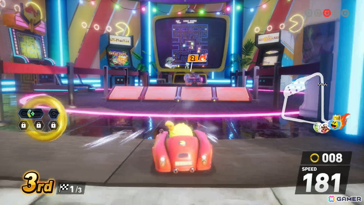 「ソニックレーシング クロスワールド」パックマンパックで登場するコース・パックビレッジ＆メイズではリングに変化が！？獲得すると聞きなじみのある音もの画像