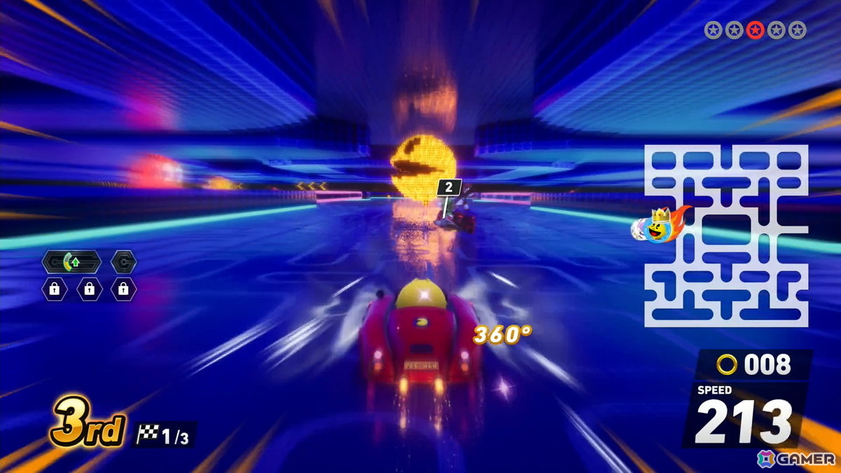 「ソニックレーシング クロスワールド」パックマンパックで登場するコース・パックビレッジ＆メイズではリングに変化が！？獲得すると聞きなじみのある音もの画像