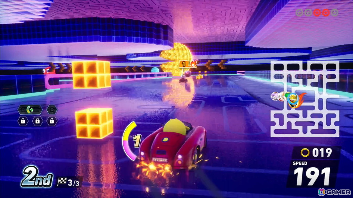 「ソニックレーシング クロスワールド」パックマンパックで登場するコース・パックビレッジ＆メイズではリングに変化が！？獲得すると聞きなじみのある音もの画像