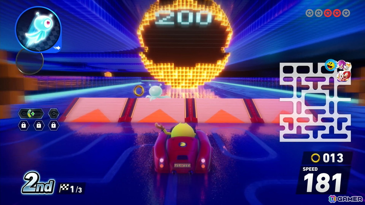 「ソニックレーシング クロスワールド」パックマンパックで登場するコース・パックビレッジ＆メイズではリングに変化が！？獲得すると聞きなじみのある音もの画像