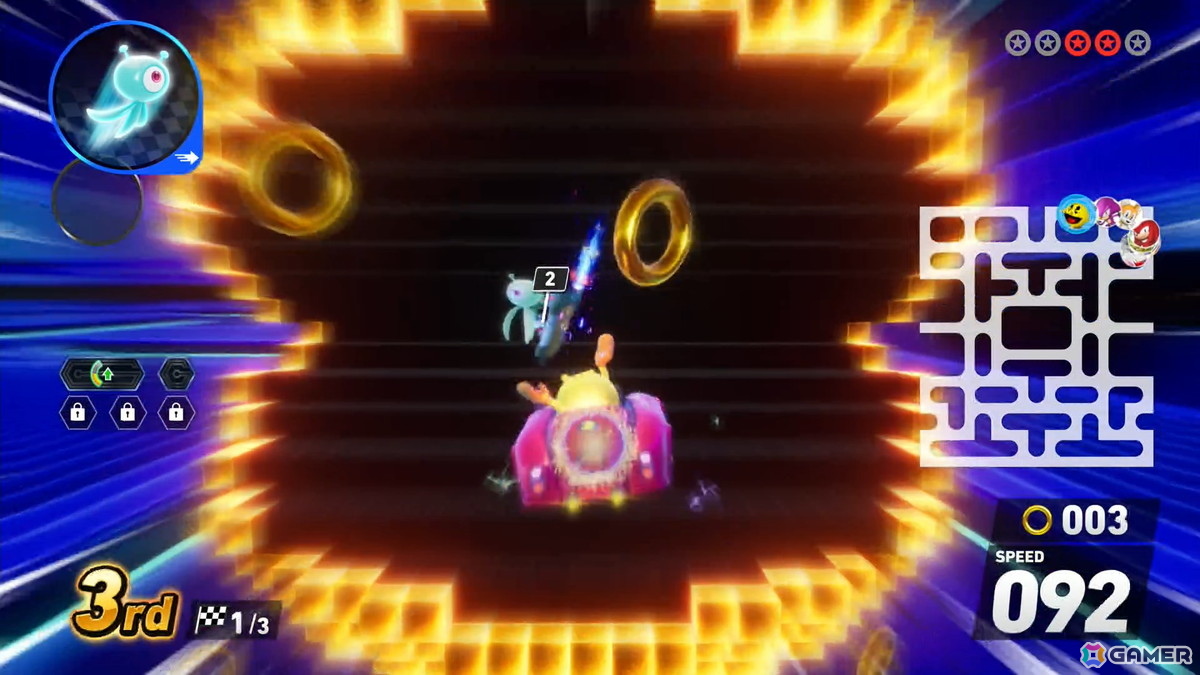 「ソニックレーシング クロスワールド」パックマンパックで登場するコース・パックビレッジ＆メイズではリングに変化が！？獲得すると聞きなじみのある音もの画像