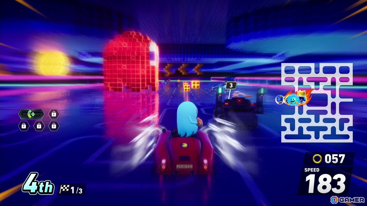 「ソニックレーシング クロスワールド」パックマンパックで登場するコース・パックビレッジ＆メイズではリングに変化が！？獲得すると聞きなじみのある音もの画像