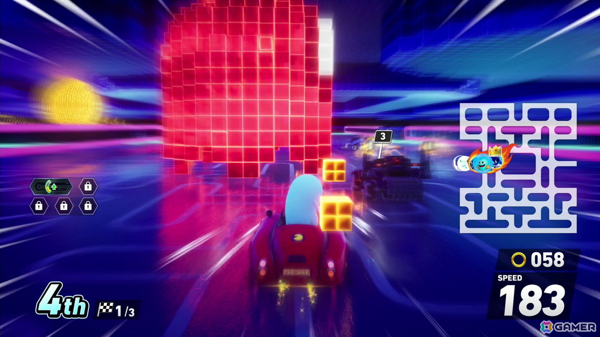 「ソニックレーシング クロスワールド」パックマンパックで登場するコース・パックビレッジ＆メイズではリングに変化が！？獲得すると聞きなじみのある音もの画像