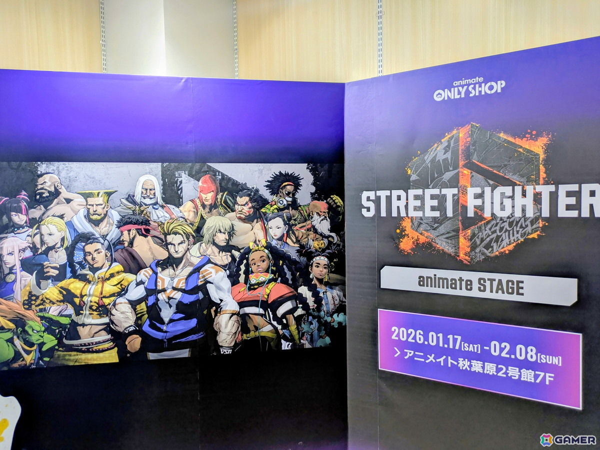 「スト6」オンリーショップレポート:ゲームフェイス機能を模したフォトスポットでは壁面に各ファイターの表情一覧が掲示!角度によってはイラストが変化の画像