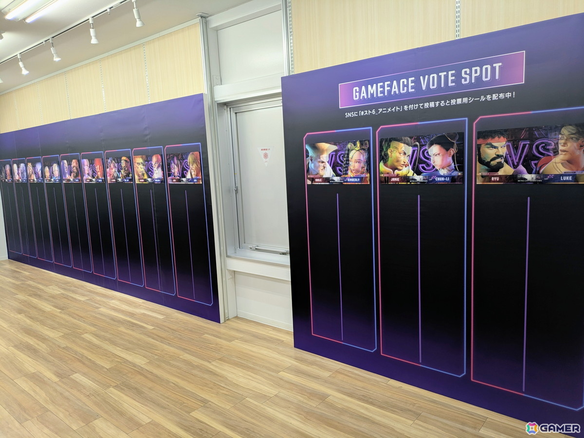 「スト6」オンリーショップレポート:ゲームフェイス機能を模したフォトスポットでは壁面に各ファイターの表情一覧が掲示!角度によってはイラストが変化の画像