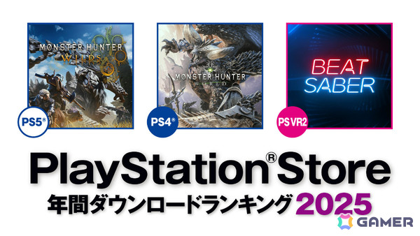 2025年のPS Store年間ダウンロードランキングが発表！PS5では「モンスターハンターワイルズ」が第1位、PS4では「モンスターハンター：ワールド」が2年連続1位にの画像1