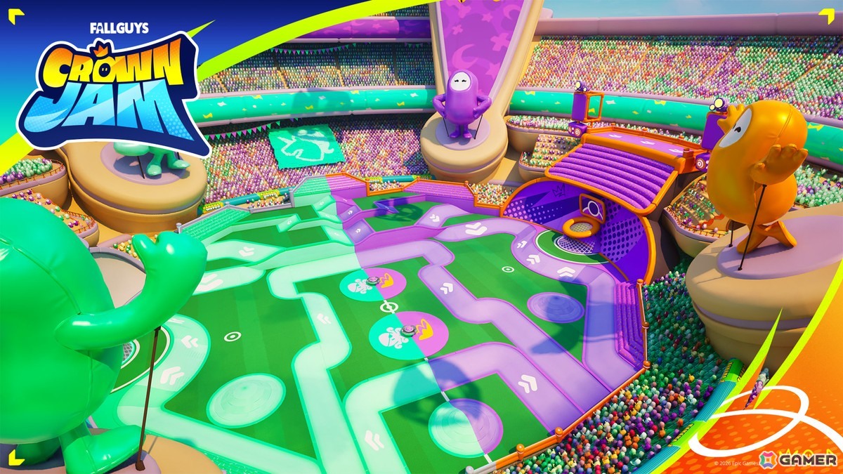 「フォートナイト」に「Fall Guys」とコラボしたゲームモード「Fall Guys Crown Jam」が登場!バスケや障害物競走などが融合したカオスな3v3が楽しめるの画像